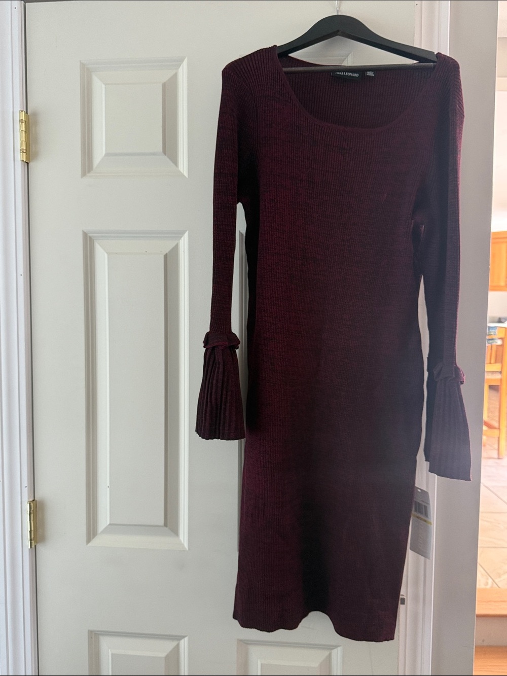 Nina Leonard Burgundy Knit Bell-Sleeve Sweater Dress